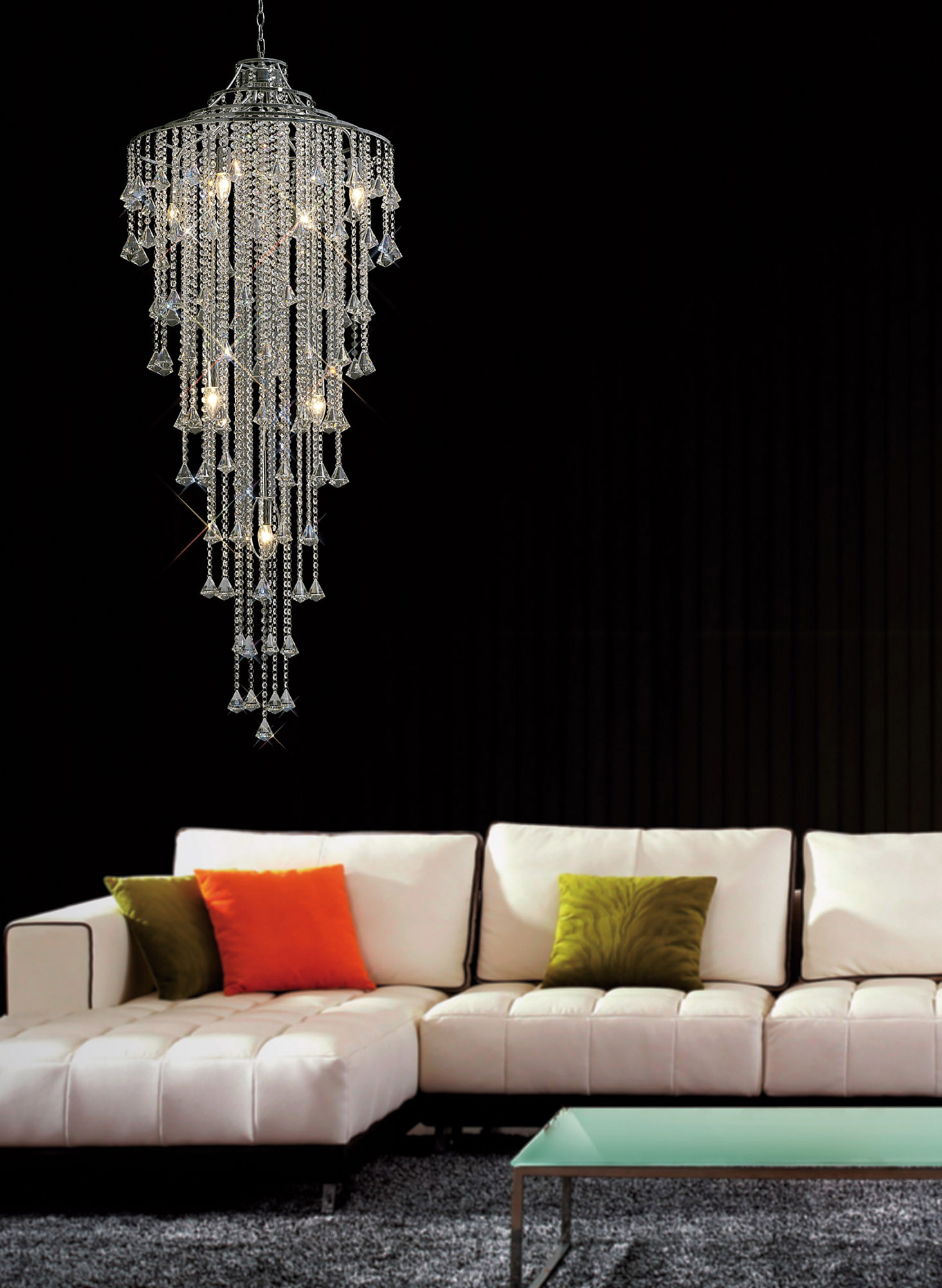 Inina Polished Chrome Crystal Ceiling Lights Diyas Statement Crystal Fittings